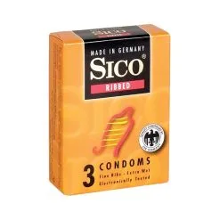 3 Préservatifs En Latex Rainuré Et Lubrifié Avec Réservoir RIBBED - Sico