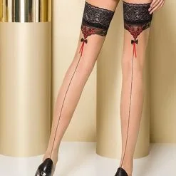 Passion Bas Et Collants Bas Jarretières Rouge Et Beige Bas Porte-jarretelle ST105 - Passion