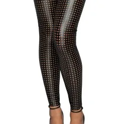 Paire De Bas En Wetlook Ajourés Jarretières Autofixantes F236 - Noir Handmade