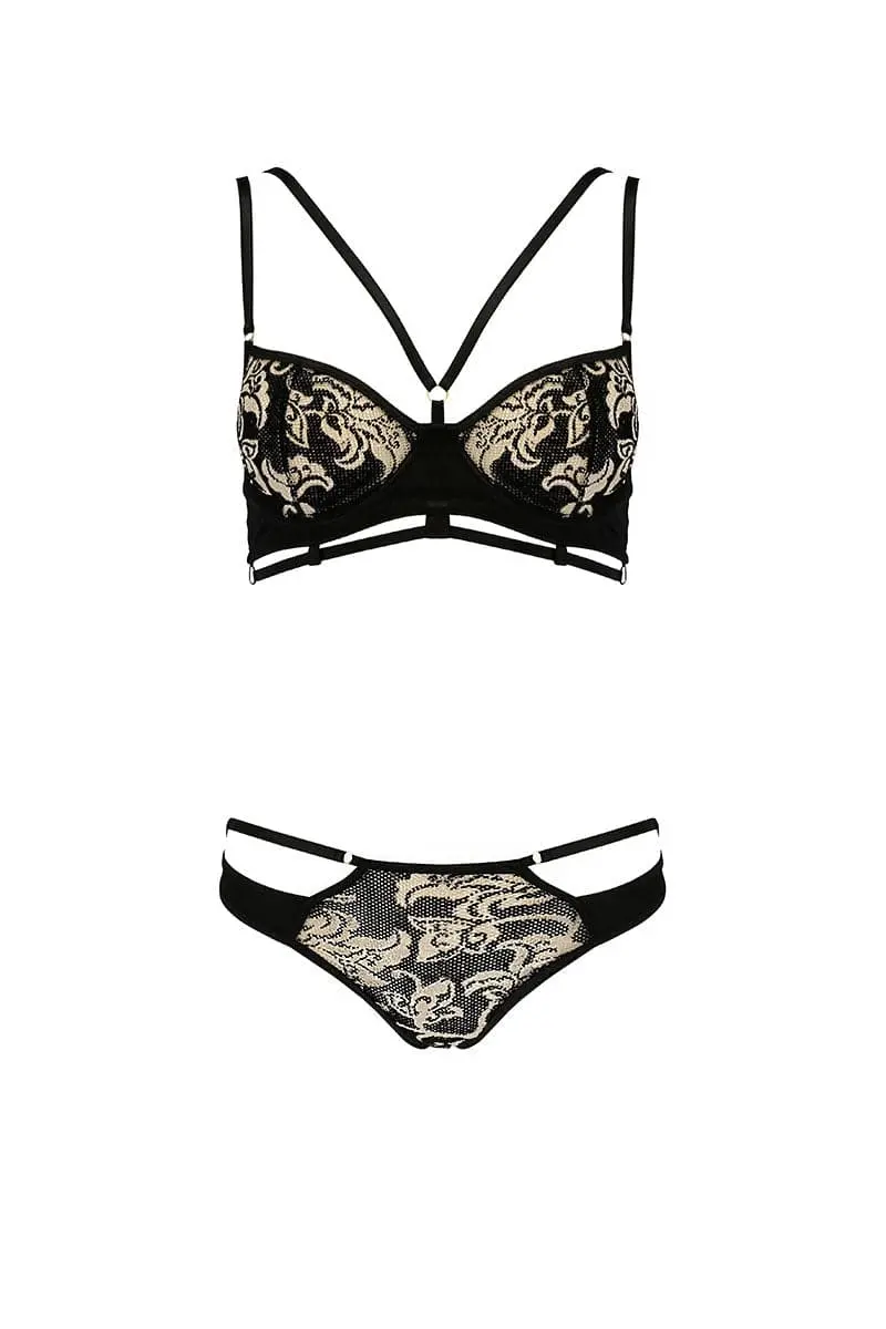 Bikini Sexy Noir à Motif Dorés à Lanières 2 Pièces Victoria - Casmir 2 Bikini Sexy Noir à Motif Dorés à Lanières 2 Pièces Victoria - Casmir – Image 2