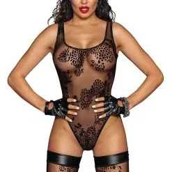 Body Transparent En Tulle Floqué Finition String F242 - Noir Handmade