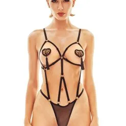Body Sexy Type Harnais Noir Avec String En Tulle Belleza - Anaïs