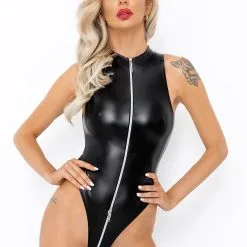 Body Zippé Sexy En Wetlook F294 - Noir Handmade