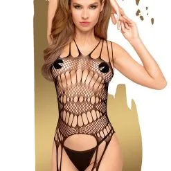 Bodystocking à Jarretelles Ultra Sexy Entrejambe Ouvert Fatal Look - Penthouse
