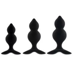 Coffret 3 Plugs Anal En Silicone Noir Novices Et Experts Bibi Twin - Feelztoys