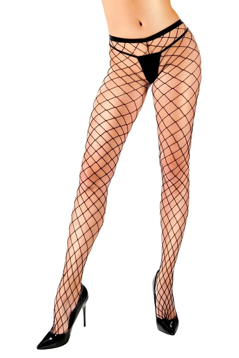 Collant Résille érotique En Filet Noir à Larges Mailles Ginna - Anne D'Alès 1 Collant Résille érotique En Filet Noir à Larges Mailles Ginna - Anne D'Alès
