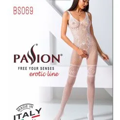 Passion Bodystockings Combi Resille Femme Ouverte Ă L'entre-jambes Motifs Fantaisie BS069 - Passion
