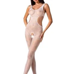 Passion Bodystockings Combinaison Coquine En Résille Blanche Ouverture Intime TU BS085 - Passion