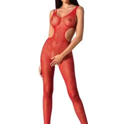 Passion Bodystockings Combinaison Coquine En Résille Rouge Avec Ouverture TU BS085 - Passion