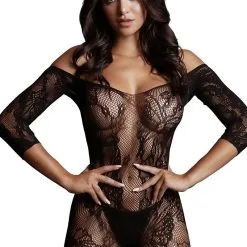 Le Desir Combinaison Dentelle Manches Longues Noire Ouverture Intime TU - Le Désir