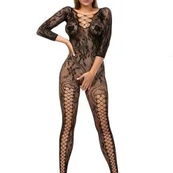 Combinaison Entière En Motif Résille Très Sexy Mirabella Noir - Anaïs