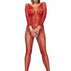 Combinaison Entière En Résille Rouge à Motif Très Sexy Mirabella - Anaïs