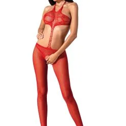 Passion Bodystockings Combinaison Femme Résille Rouge Intégrale BS080 Taille Unique - Passion