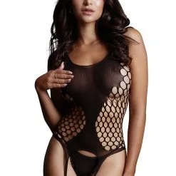 Le Desir Combinaison Filet En Résille Hexagonal à Jarretelles Ouverte Noir TU - Le Désir