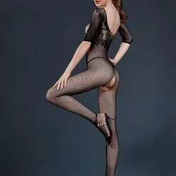 MoonLight Lingerie Combinaison Resille Femme Moulante Avec Ouverture Sexy N°5 TU - Moonlight
