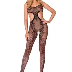 Combinaison Ouverte En Résille Motif Noir CA002 Taille Unique - Casmir