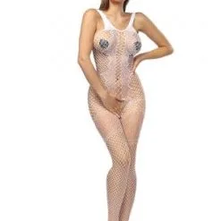 Combinaison Coquine Résille Fantaisie Larges Mailles Bianca Blanc - Anaïs