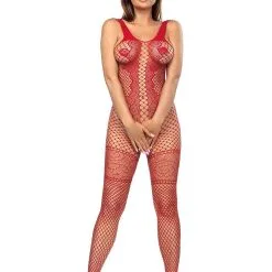 Combinaison Rouge Moulante En Résille Fantaisie Bianca - Anaïs Lingerie