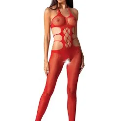Passion Bodystockings Combinaison Sexy Body En Résille Rouge BS084 Taille Unique - Passion
