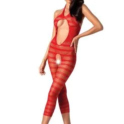 Passion Bodystockings Combinaison Sexy Résille Rouge Ouverture Intime BS081 Taile Unique - Passion