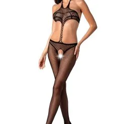 Passion Bodystockings Combinaison Soutien-gorge Et String Ouvert En Résille Noir BS080 - Passion