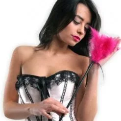 Cravache BDSM Noir Et Plumeau Coquin 50 Cm Fuchsia - Secret Play