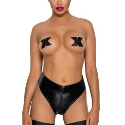 Noir Handmade Culotte Tanga Zipée En Wetlook Type BDSM F260 - Noir Handamde