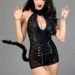 Déguisement Combishort Cat Woman Plumes Marabout - Paris Hollywood