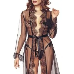 Déshabillé En Tulle Et Dentelle Transparente Motif Fleuri Dita - Anaïs