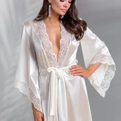 Peignoir Satiné Bordé De Tulle Motif Cachemire + String Inoe - Casmir