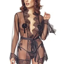 Déshabillé Transparent En Tulle Et Dentelle Motif Fleuri Taya - Anaïs