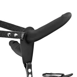 Double Gode Ceinture Interne Et Externe Simili Cuir Noir - Fetish Tentation