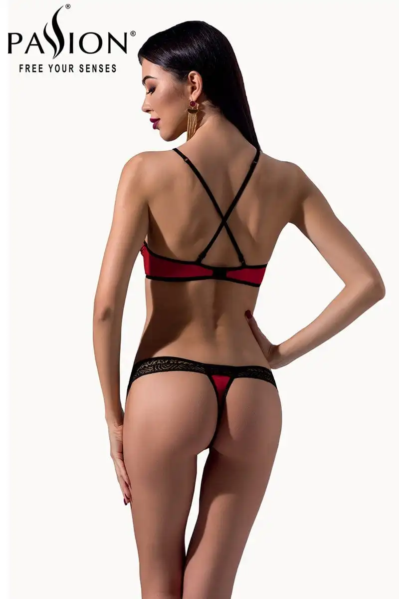 Passion Lingerie Ensemble Coquin 2 Pièces Bikini En Dentelle Noir Et Tissu Rouge - Passion 2 Passion Lingerie Ensemble Coquin 2 Pièces Bikini En Dentelle Noir Et Tissu Rouge - Passion – Image 2