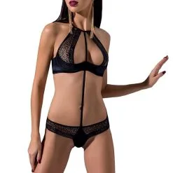 Passion Lingerie Ensemble Coquin Pour Femme En Dentelle Scarlet Bikini Noir - Passion