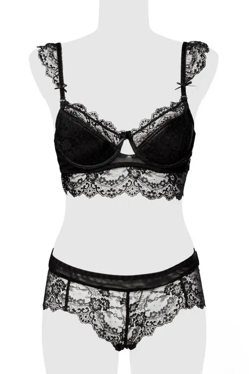 Ensemble Sexy Culotte Shorty Et Balconnet En Dentelle - Grey Velvet 2 Ensemble Sexy Culotte Shorty Et Balconnet En Dentelle - Grey Velvet – Image 2