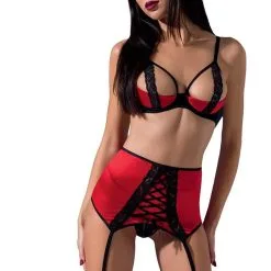 Passion Lingerie Ensemble Lingerie Sexy à Jarretelles Rouge Et Noir Femmina - Passion