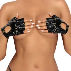 Gants Mitaines En Vinyle Sexy F263 Taille Unique - Noir Handmade