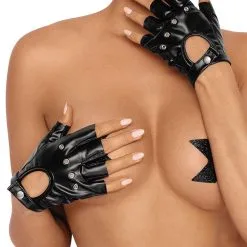 Gants Mitaines Sexy En Wetlook F264 Taille Unique - Noir HandMade