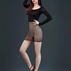 MoonLight Lingerie Mini Robe Sexy En Résille Moulante à Manches Longues N°13 TU - Moonlight