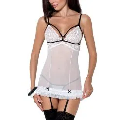 Passion Lingerie Ensemble Nuisette Blanche érotique à Jarretelles Et String Orihime - Passion