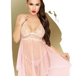 Babydoll Sexy Pour Femme En Dentelle Rose Transparente - Penthouse