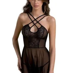 Passion Lingerie Ensemble 2 Pièces Nuisette Coquine Et String Assorti Selaginella - Passion