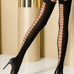 Passion Bas Et Collants Paire De Bas Autofixants Avec Jarretière Sexy ST101 Noir - Passion