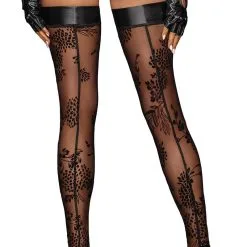 Paire De Bas Pieds Nus En Tulle Florale Jarretière Wetlook F243 - Noir Handmade