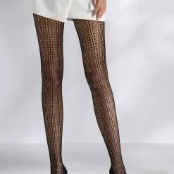 Passion Bas Et Collants Paire De Collants Sexy En Résille Noire à Mailles Fantaisie TI042 - Passion