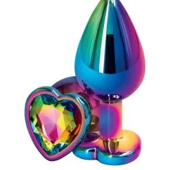 Plug Anal Aluminium Coeur Multicolore M 8cm + Pochette - NS Novelties