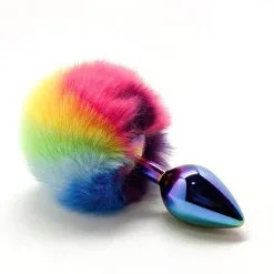 Plug Anal En Métal Et Ponpon Multicolore 8x3,4 Cm Taille M - Wooomy