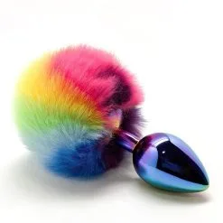 Plug Anal Métal Et Pompon Multicolore 9x4 Cm Taille L - Wooomy