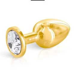 Butt Blug En Aluminium Gold Avec Bijou Rond Transparent M - Hidden Eden