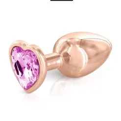 Plug Bijou En Aluminium Gold Avec Strass En Coeur Rose M - Hidden Eden